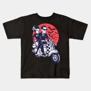 Ska-lloween Man and Women Driving Scooter at Halloween Kids T-Shirt